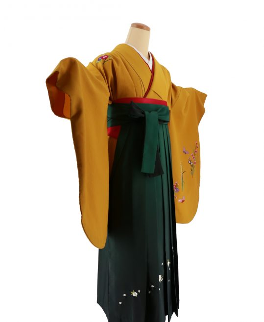 卒業式袴レンタルNo.600[クール]黄・花刺繍